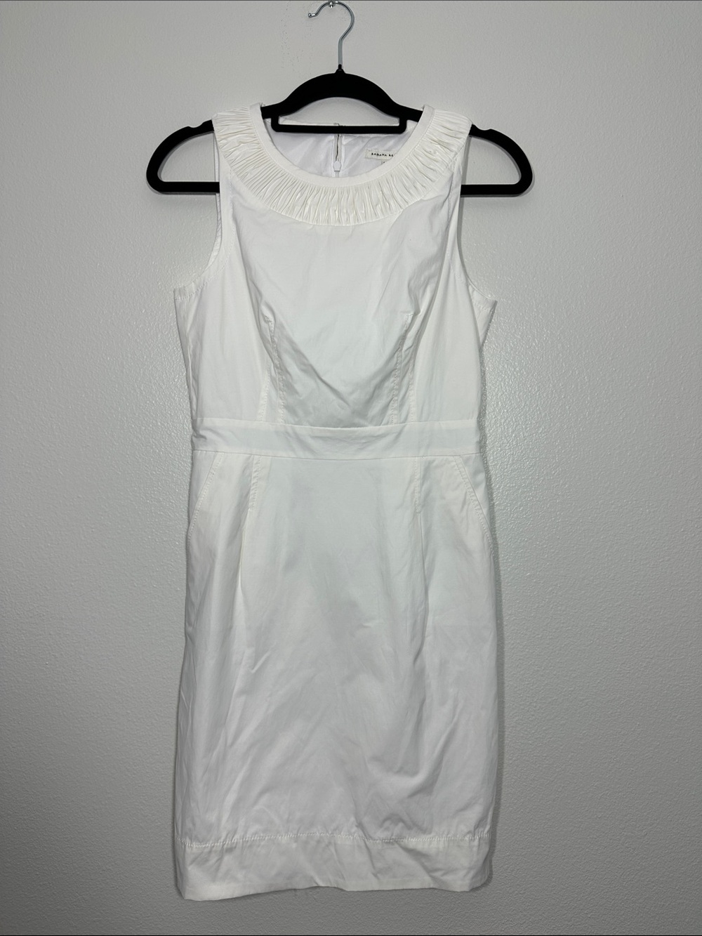 Banana Republic White Sleeveless Pleated-Collar Cotton Mini Dress